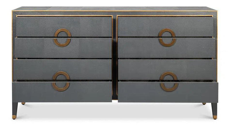 Gabriella Wood and Embossed Shagreen Leather Grey Chest Of Drawers Chests LOOMLAN By Sarreid