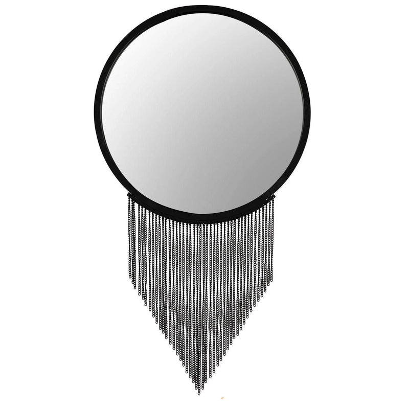 Galahad Mirror Black Round Wall Mirror Decorative Chains Wall Mirrors LOOMLAN By Noir