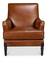 Gaston Distilled Leather and Wood Brown Arm Chair Club Chairs LOOMLAN By Sarreid