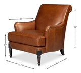 Gaston Distilled Leather and Wood Brown Arm Chair Club Chairs LOOMLAN By Sarreid