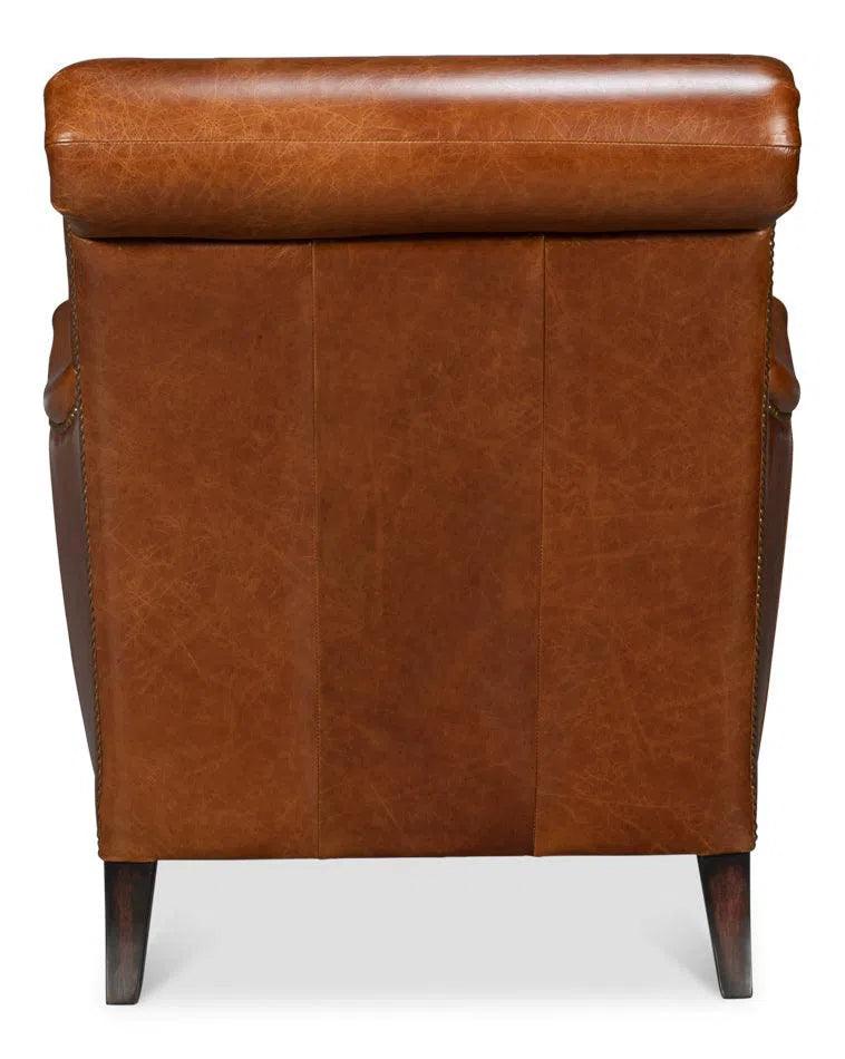 Gaston Distilled Leather and Wood Brown Arm Chair Club Chairs LOOMLAN By Sarreid