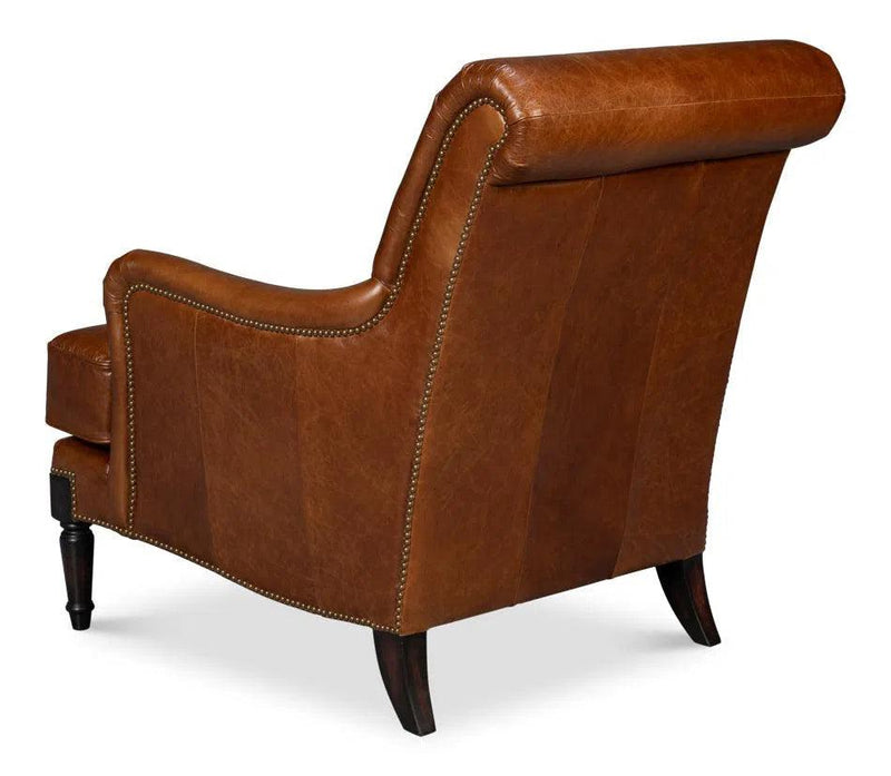 Gaston Distilled Leather and Wood Brown Arm Chair Club Chairs LOOMLAN By Sarreid