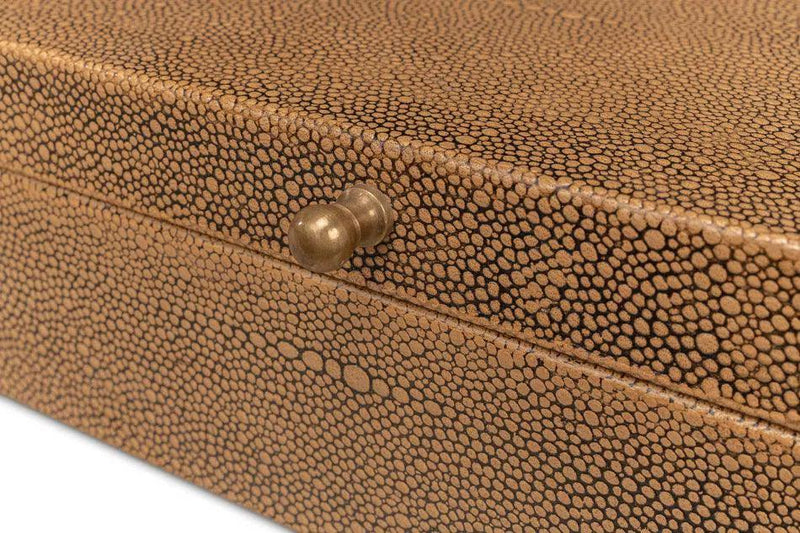 Gastsburg Leather and Paper Liner Brown Shagreen Box Set of 2 Boxes & Bowls LOOMLAN By Sarreid