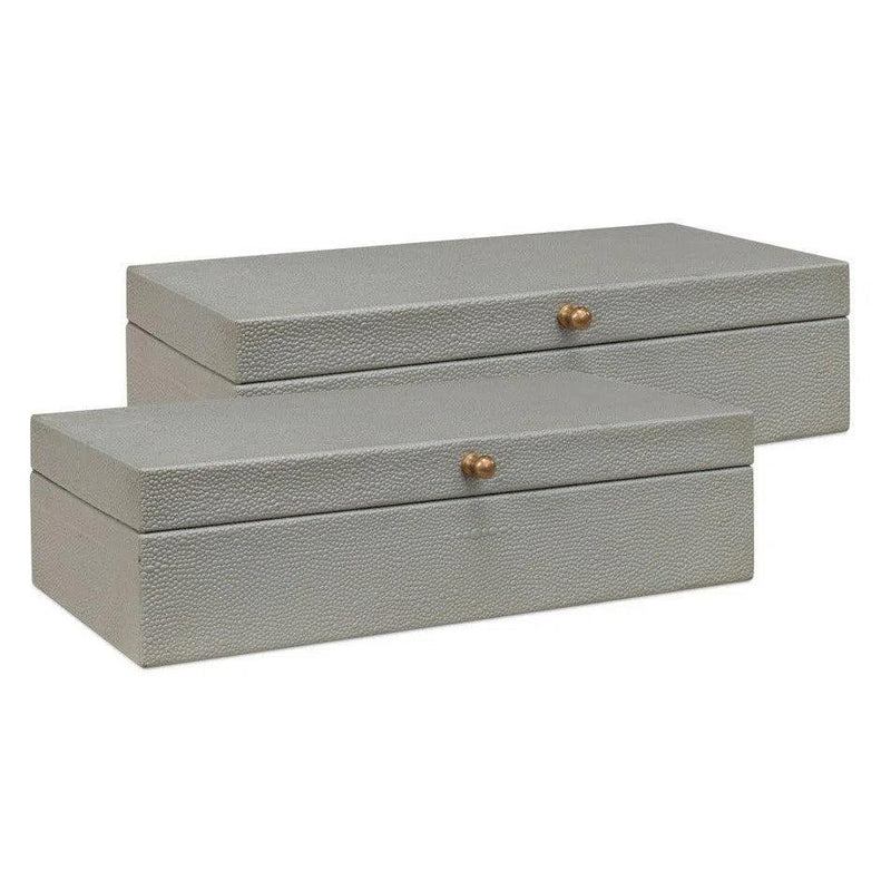 Gastsburg Leather and Paper Liner Storm Grey Shagreen Box Set of 2 Boxes & Bowls LOOMLAN By Sarreid