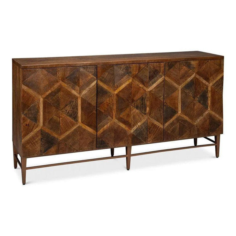 Geo Wood and Metal Brown 3 Door Sideboard Sideboards LOOMLAN By Sarreid