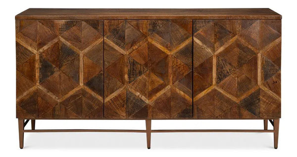 Geo Wood and Metal Brown 3 Door Sideboard Sideboards LOOMLAN By Sarreid