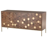 Geometric Gold and Natural Brown Solid Acacia Wood Sideboard Sideboards LOOMLAN By LH Imports