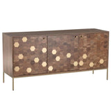 Geometric Gold and Natural Brown Solid Acacia Wood Sideboard Sideboards LOOMLAN By LH Imports