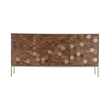 Geometric Gold and Natural Brown Solid Acacia Wood Sideboard Sideboards LOOMLAN By LH Imports