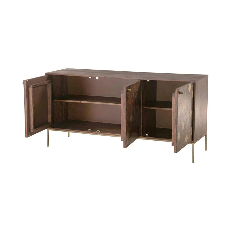 Geometric Gold and Natural Brown Solid Acacia Wood Sideboard Sideboards LOOMLAN By LH Imports