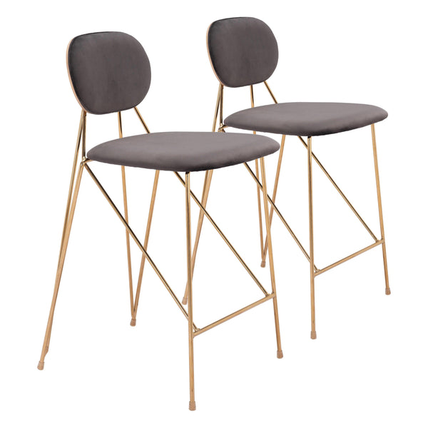 Georges Gray and Gold Counter Stool (Set of 2) Counter Stools LOOMLAN By Zuo Modern