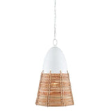 Gesso White Natural Rattan Arundo Pendant Pendants LOOMLAN By Currey & Co