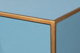 Gideon Wood and Shagreen Leather Blue Rectangular Console Table Console Tables LOOMLAN By Sarreid