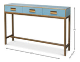 Gideon Wood and Shagreen Leather Blue Rectangular Console Table Console Tables LOOMLAN By Sarreid