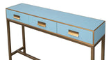 Gideon Wood and Shagreen Leather Blue Rectangular Console Table Console Tables LOOMLAN By Sarreid