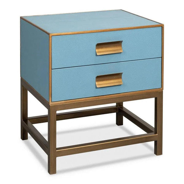 Gideon Wood and Shagreen Leather Blue Rectangular Side Table Side Tables LOOMLAN By Sarreid