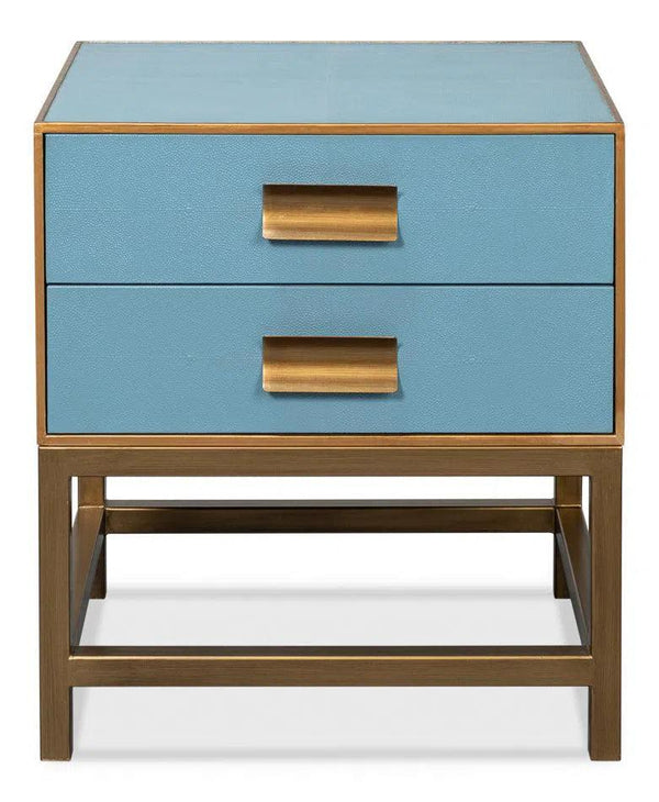 Gideon Wood and Shagreen Leather Blue Rectangular Side Table Side Tables LOOMLAN By Sarreid