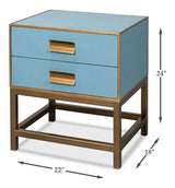 Gideon Wood and Shagreen Leather Blue Rectangular Side Table Side Tables LOOMLAN By Sarreid