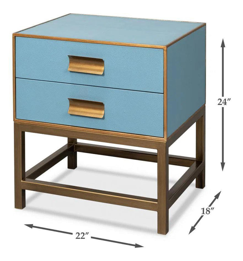 Gideon Wood and Shagreen Leather Blue Rectangular Side Table Side Tables LOOMLAN By Sarreid