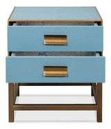 Gideon Wood and Shagreen Leather Blue Rectangular Side Table Side Tables LOOMLAN By Sarreid