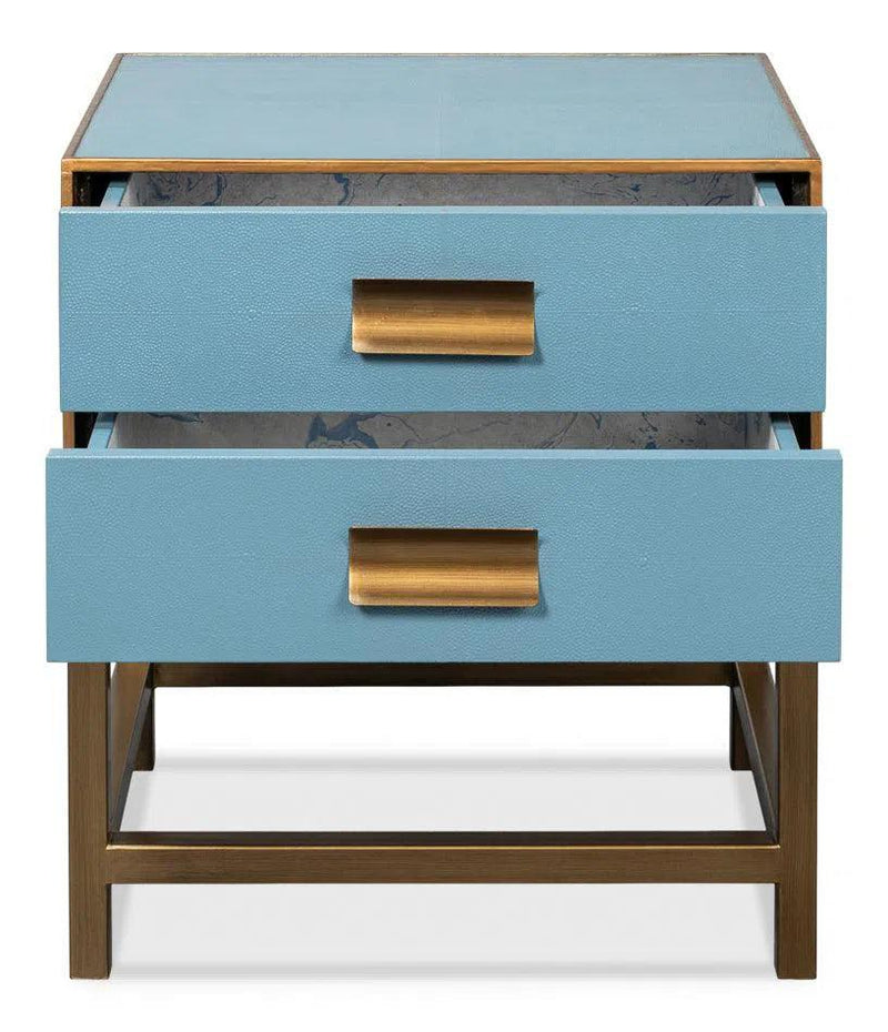 Gideon Wood and Shagreen Leather Blue Rectangular Side Table Side Tables LOOMLAN By Sarreid