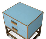 Gideon Wood and Shagreen Leather Blue Rectangular Side Table Side Tables LOOMLAN By Sarreid