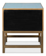 Gideon Wood and Shagreen Leather Blue Rectangular Side Table Side Tables LOOMLAN By Sarreid