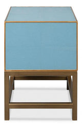 Gideon Wood and Shagreen Leather Blue Rectangular Side Table Side Tables LOOMLAN By Sarreid