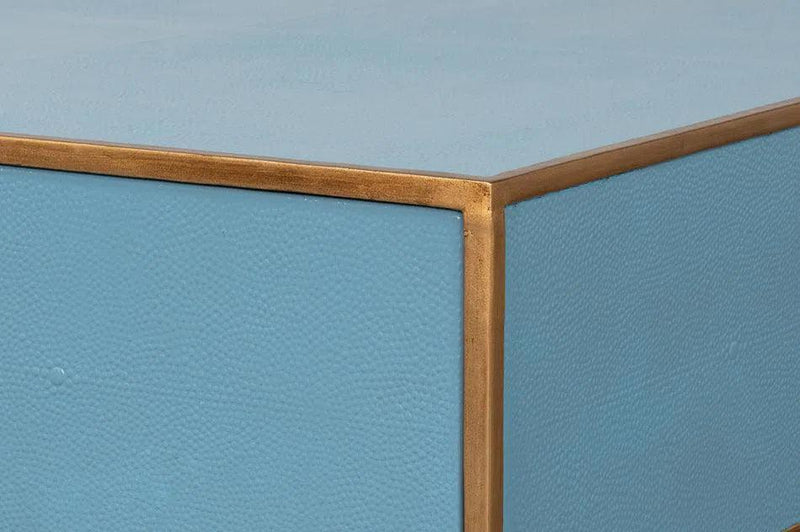 Gideon Wood and Shagreen Leather Blue Square Coffee Table Coffee Tables LOOMLAN By Sarreid