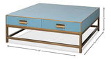 Gideon Wood and Shagreen Leather Blue Square Coffee Table Coffee Tables LOOMLAN By Sarreid