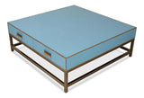 Gideon Wood and Shagreen Leather Blue Square Coffee Table Coffee Tables LOOMLAN By Sarreid