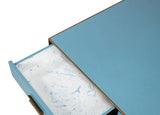 Gideon Wood and Shagreen Leather Blue Square Coffee Table Coffee Tables LOOMLAN By Sarreid