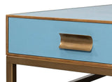 Gideon Wood and Shagreen Leather Blue Square Coffee Table Coffee Tables LOOMLAN By Sarreid