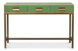 Gideon Wood and Shagreen Leather Green Rectangular Console Table Console Tables LOOMLAN By Sarreid