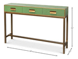 Gideon Wood and Shagreen Leather Green Rectangular Console Table Console Tables LOOMLAN By Sarreid