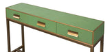 Gideon Wood and Shagreen Leather Green Rectangular Console Table Console Tables LOOMLAN By Sarreid