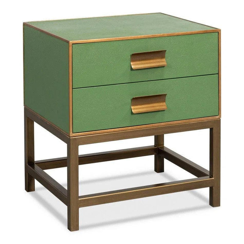 Gideon Wood and Shagreen Leather Green Rectangular Side Table Side Tables LOOMLAN By Sarreid