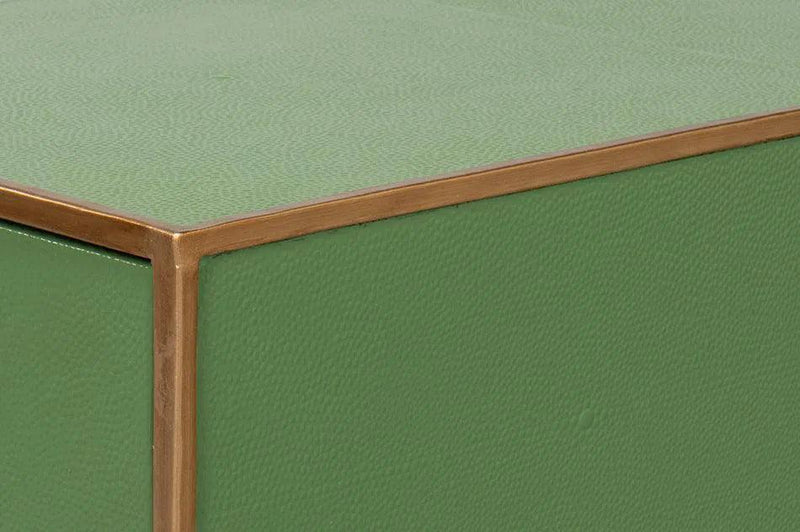 Gideon Wood and Shagreen Leather Green Square Coffee Table Coffee Tables LOOMLAN By Sarreid