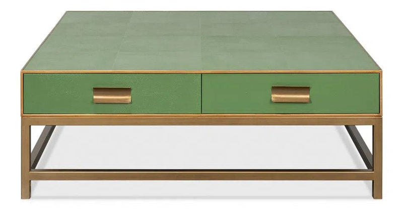 Gideon Wood and Shagreen Leather Green Square Coffee Table Coffee Tables LOOMLAN By Sarreid