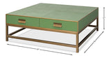 Gideon Wood and Shagreen Leather Green Square Coffee Table Coffee Tables LOOMLAN By Sarreid