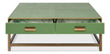 Gideon Wood and Shagreen Leather Green Square Coffee Table Coffee Tables LOOMLAN By Sarreid