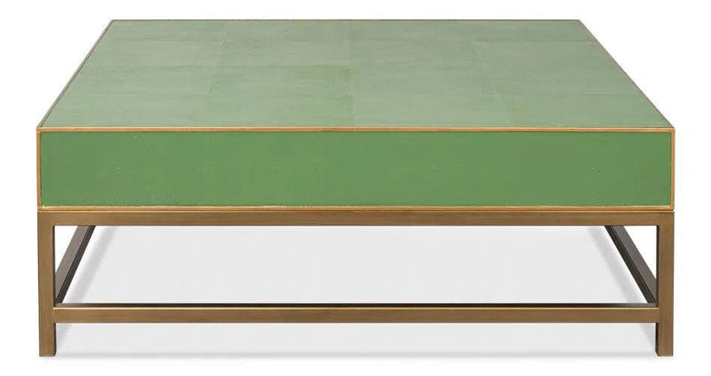 Gideon Wood and Shagreen Leather Green Square Coffee Table Coffee Tables LOOMLAN By Sarreid