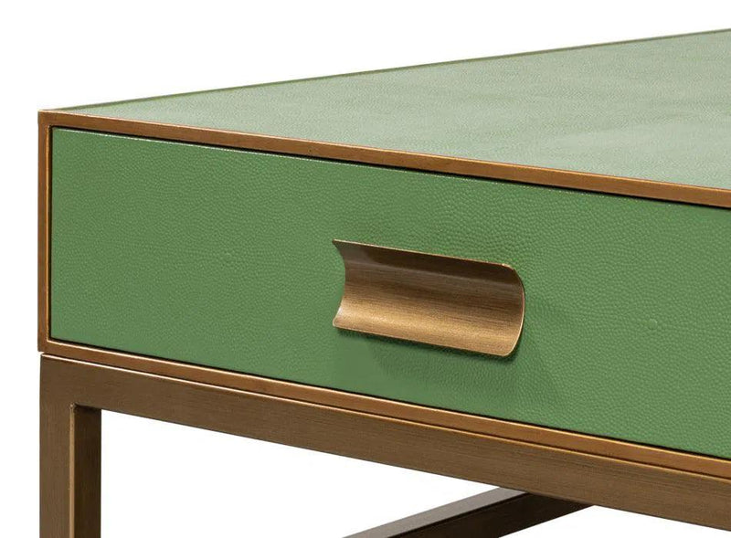 Gideon Wood and Shagreen Leather Green Square Coffee Table Coffee Tables LOOMLAN By Sarreid