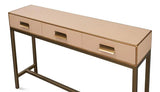 Gideon Wood and Shagreen Leather Tan Rectangular Console Table Console Tables LOOMLAN By Sarreid