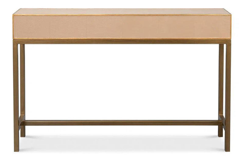 Gideon Wood and Shagreen Leather Tan Rectangular Console Table Console Tables LOOMLAN By Sarreid