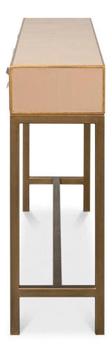 Gideon Wood and Shagreen Leather Tan Rectangular Console Table Console Tables LOOMLAN By Sarreid