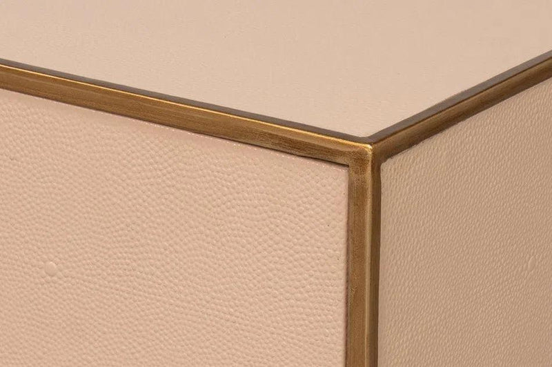 Gideon Wood and Shagreen Leather Tan Rectangular Side Table Side Tables LOOMLAN By Sarreid