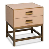 Gideon Wood and Shagreen Leather Tan Rectangular Side Table Side Tables LOOMLAN By Sarreid