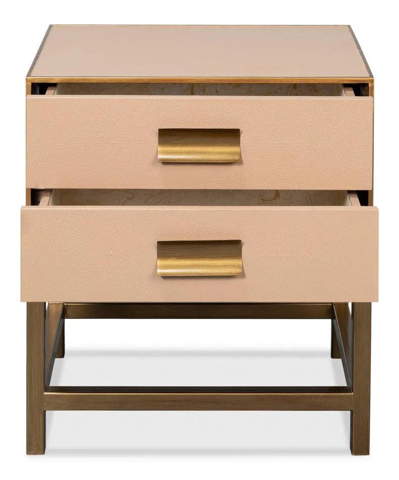 Gideon Wood and Shagreen Leather Tan Rectangular Side Table Side Tables LOOMLAN By Sarreid