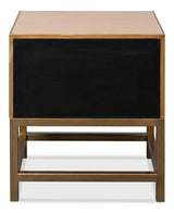 Gideon Wood and Shagreen Leather Tan Rectangular Side Table Side Tables LOOMLAN By Sarreid